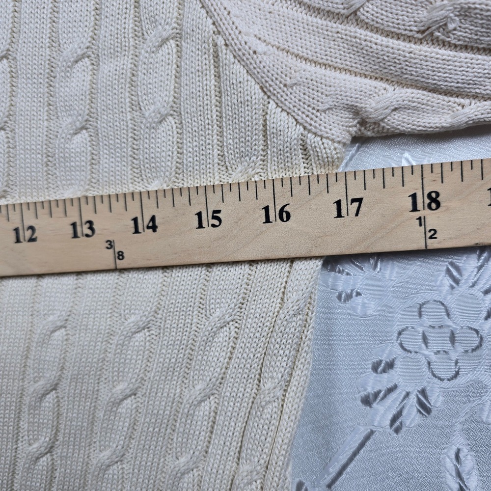 Bobby Chan‎ Men's V Neck Cable Knit Sweater Silk Cotton Blend Ivory Small Preppy - Picture 4 of 8